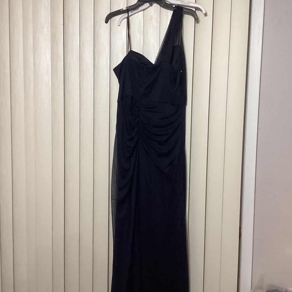 Elegant off shoulder navy evening gown